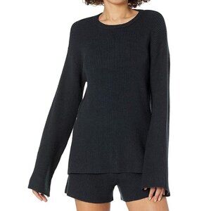 The Drop Alice Crew-Neck Back-Slit Ribbed Pullover Sweater - Black - NWT